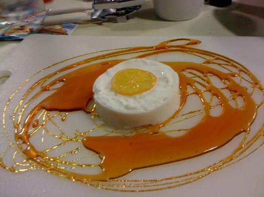Dry Ice Coconut Sorbet with Candied Meyer Lemon on a Sugar Plate