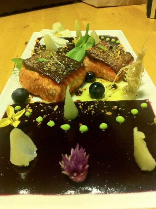 Copper Salmon, Butter Poached Leeks, Flowers