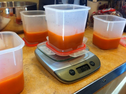 Measuring out carrot juice